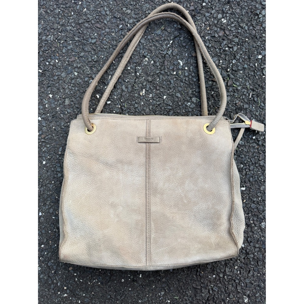 Hammitt Los Angeles Taupe suede Leather Tote Bag Gold Rivets Red Lining
